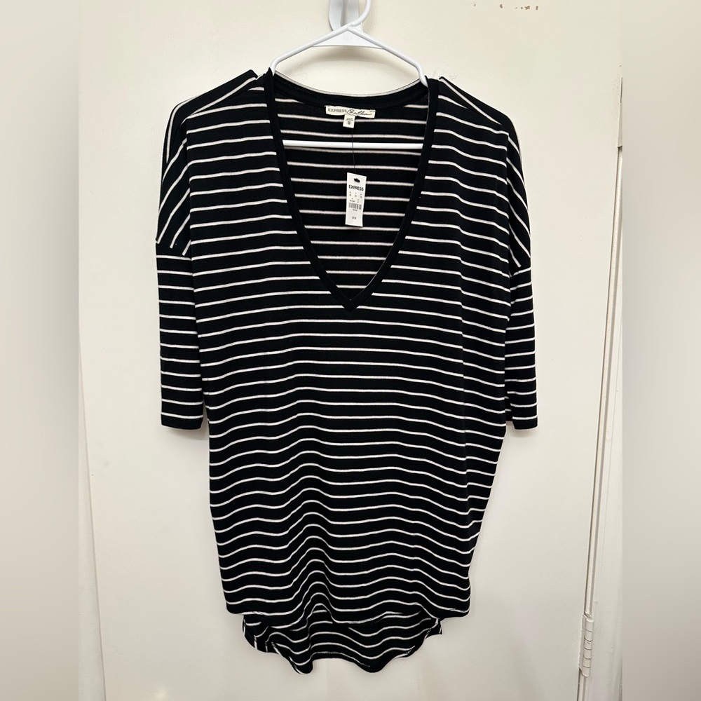 Express Monochrome Striped Knit Top (NWT)
